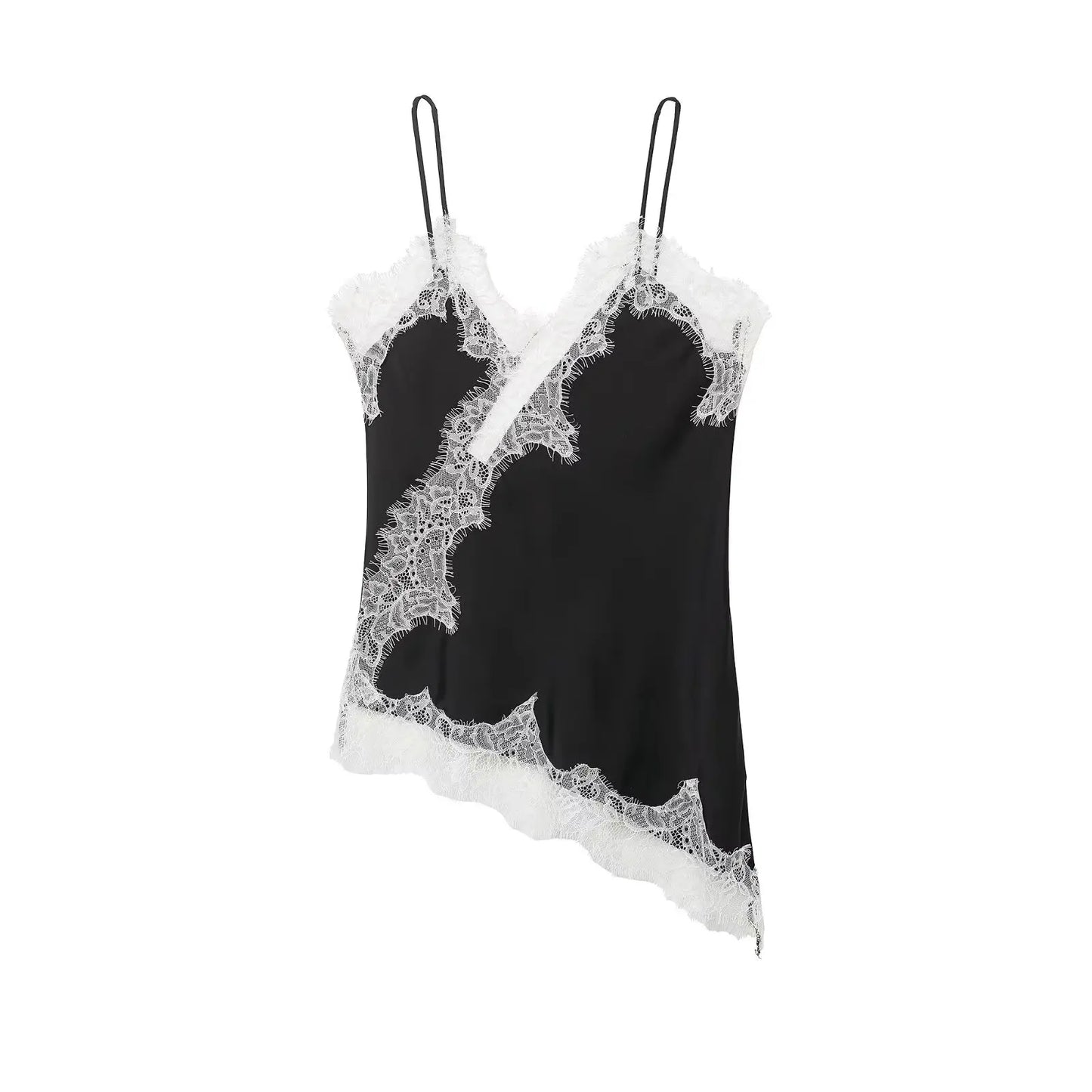 HH Sexy Women Asymmetrical Lace Slip Tops Summer Female Backless Sleeveless Off Shoulder Underwear Tanks Elegant Beach Camisole