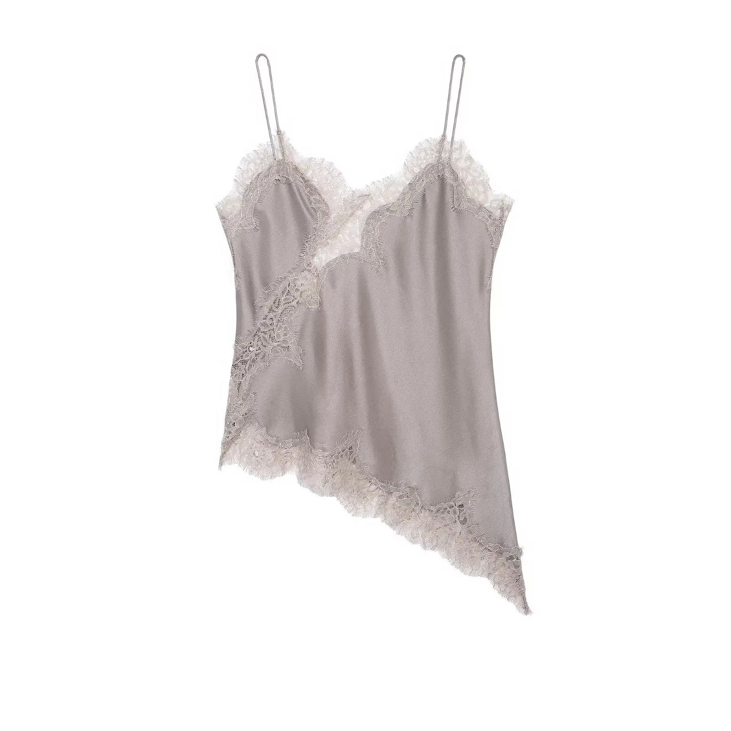 HH Sexy Women Asymmetrical Lace Slip Tops Summer Female Backless Sleeveless Off Shoulder Underwear Tanks Elegant Beach Camisole
